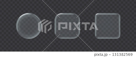 Glass circle square button set on transparent background. 3d vector realistic ui icon. 131382569