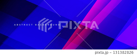 Blue and pink modern abstract wide banner with geometric shapes. 131382826