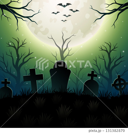 Halloween background with graveyard and full moon Halloween background with graveyard and full moon 131382870