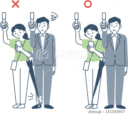 電車内での迷惑な傘の持ち方 131383057