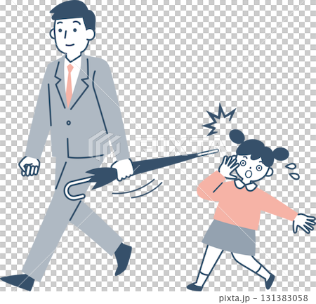 危険な傘の持ち方をして歩く男性 危険な傘の持ち方をして歩く男性 131383058