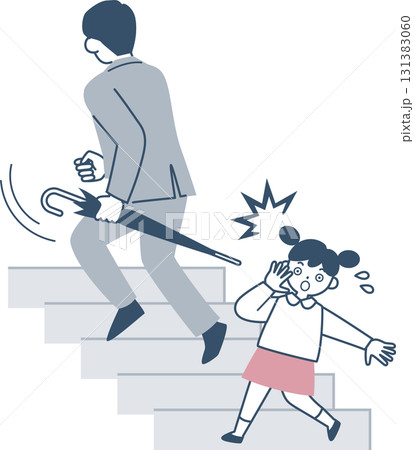 階段で危険な傘の持ち方をしている男性 階段で危険な傘の持ち方をしている男性 131383060