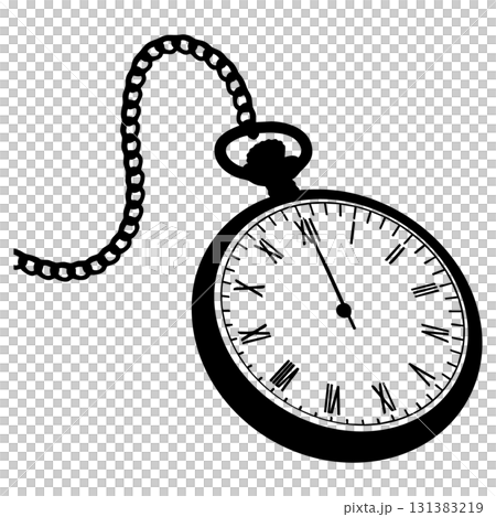 レトロな懐中時計の白黒イラスト レトロな懐中時計の白黒イラスト 131383219