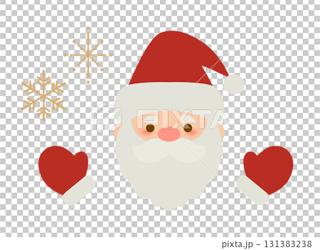 かわいいサンタクロースの顔、手袋と雪の結晶のベクターイラスト_クリスマスと冬の素材 かわいいサンタクロースの顔、手袋と雪の結晶のベクターイラスト_クリスマスと冬の素材 131383238