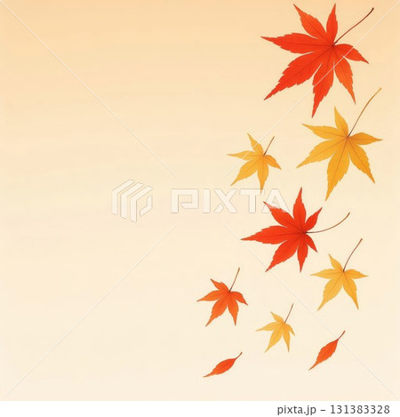 左側コピースペースに紅葉が舞い落ちる、赤と黄色の美しい秋のもみじの背景 131383328