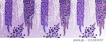 背景素材　背景画像　パターン素材　背景イラスト　壁紙　花柄　藤の花　紫グラデーション 131383437