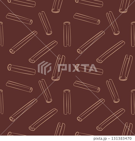 Seamless pattern with cinnamon stick in line art style. Perfect for spice themed design kitchen decor and textile. 131383470