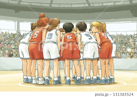 美優シリーズ:試合前に円陣を組み掛け声をかける女性バスケットボール選手 美優シリーズ:試合前に円陣を組み掛け声をかける女性バスケットボール選手 131383524