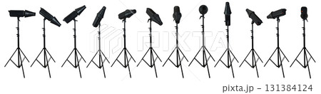 Collection set of professional studio lighting equipment isolated over a white background 131384124