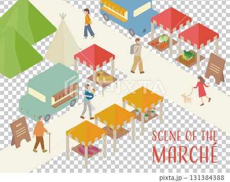 Isometric Marche Scene | 3D Illustration of an Outdoor Market, Street Stalls, Fresh Food and Bustling People Isometric Marche Scene | 3D Illustration of an Outdoor Market, Street Stalls, Fresh Food and Bustling People 131384388