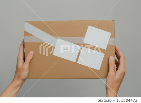 Craft Parcel Delivery of craft parcel box with label mockup,...のイラスト素材 [131384472 ...