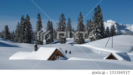 Winter hiking trail, Sellamatt, Toggenburg Valley, Switzerland. 131384537