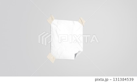 Blank white taped paper note mockup, isolated, depth of field Blank white taped paper note mockup, isolated, depth of field 131384539