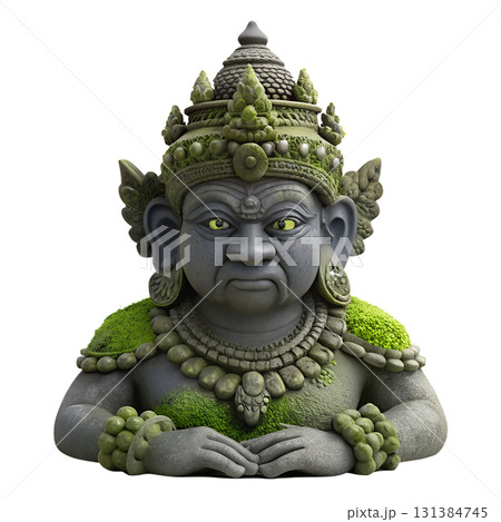 Sculpture of a balinese deity in 3d, intricate hindu god statue isolated on transparent background, cultural art 131384745