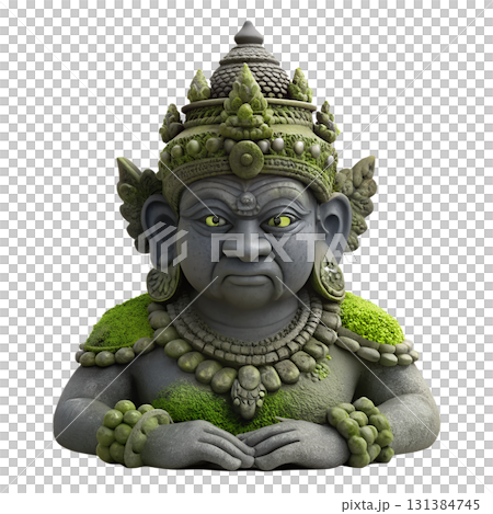 Sculpture of a balinese deity in 3d, intricate hindu god statue isolated on transparent background, cultural art 131384745