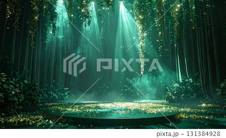 魔法やファンタジー自然やボタニカルイメージ 緑の光が降り注ぐ幻想的
