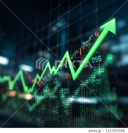 株式市場チャートに表示された緑の成長矢印と成功の概念 131385086