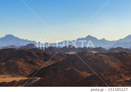 View of Arabian desert and mountain range Red Sea Hills in Egypt 131385227