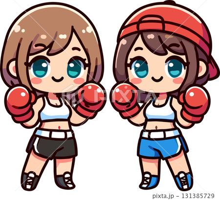 赤いグローブの2人の女性ボクサーのイラスト 131385729