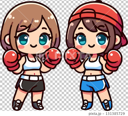 赤いグローブの2人の女性ボクサーのイラスト 131385729