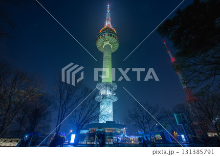 Namsan Mountain and green Seoul tower in Seoul, South Korea. 131385791