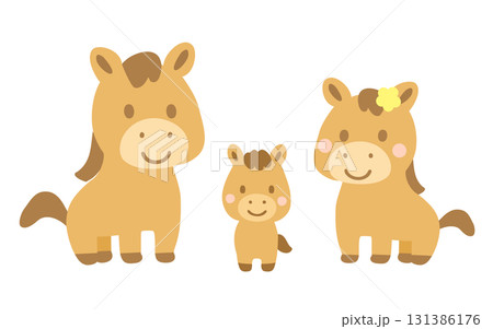 かわいい親子の馬のイラスト_四つ足 131386176