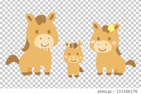 かわいい親子の馬のイラスト_四つ足 131386176