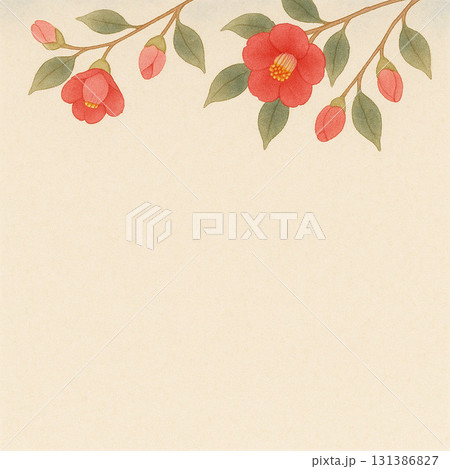 椿の花シリーズ：蕾と咲いた椿のトップ型背景 131386827