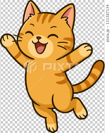 喜び飛び跳ねる猫のイラスト 131387134