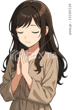 お祈りをする女性のイラスト お祈りをする女性のイラスト 131387139