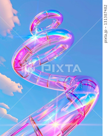 抽象的な螺旋, DNA, サイバー,ネオンカラー 抽象的な螺旋, DNA, サイバー,ネオンカラー 131387482