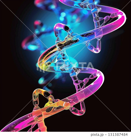 抽象的な螺旋, DNA, サイバー,ネオンカラー 131387484