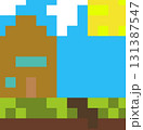 A landscape with a Minecraft-style house. 131387547