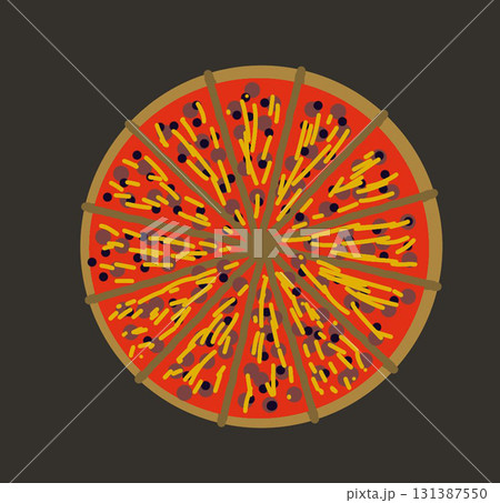 Stylized pizza with cheese and sausage. 131387550