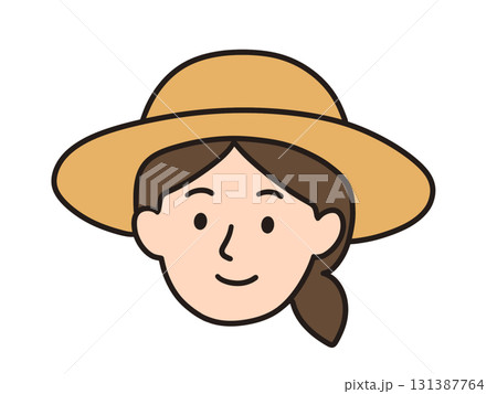 帽子をかぶった女性の顔だけのイラスト、農家さん 帽子をかぶった女性の顔だけのイラスト、農家さん 131387764