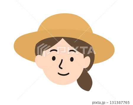 帽子をかぶった女性の顔だけのイラスト、農家さん 帽子をかぶった女性の顔だけのイラスト、農家さん 131387765