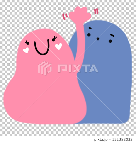 Blue bubble gum and pink girl cartoon say hi Blue bubble gum and pink girl cartoon say hi 131388032