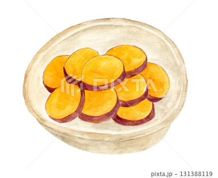 サツマイモの甘煮の手描き水彩イラスト サツマイモの甘煮の手描き水彩イラスト 131388119