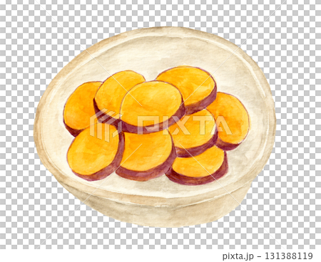 手繪水彩插圖的煮紅薯 131388119