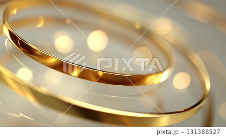 Elegant abstract golden circles and arcs rotating with soft bokeh background for visual appeal 131388527