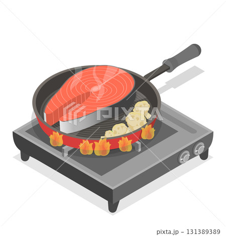 3D Isometric Flat Vector Set of Field Kitchen Elements, Cooking Food On Camp Stoves. Item 2 3D Isometric Flat Vector Set of Field Kitchen Elements, Cooking Food On Camp Stoves. Item 2 131389389