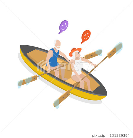 3D Isometric Flat Vector Illustration of Elderly Couple Having Fun, Delight In Outdoor Adventures. Item 1 3D Isometric Flat Vector Illustration of Elderly Couple Having Fun, Delight In Outdoor Adventures. Item 1 131389394