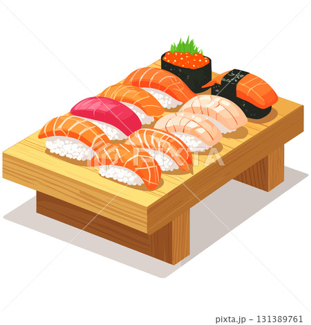 彩り豊かな寿司盛り合わせが調和と喜びと繁栄を感じさせる  131389761