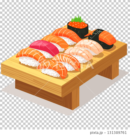 彩り豊かな寿司盛り合わせが調和と喜びと繁栄を感じさせる  131389761