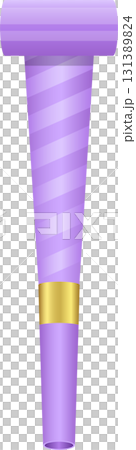 A lavender trumpet-shaped party horn with subtle stripes and a gold band in the middle. 131389824