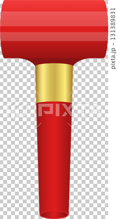 Red post with gold band on a black backdrop, featuring a unique, T-shaped design element. 131389831