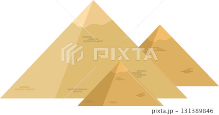 Three pyramids stand tall in the desert, ancient monuments silhouetted against the dark sky. 131389846