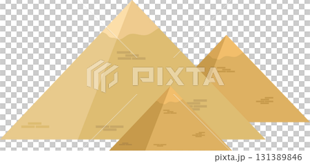 Three pyramids stand tall in the desert, ancient monuments silhouetted against the dark sky. 131389846