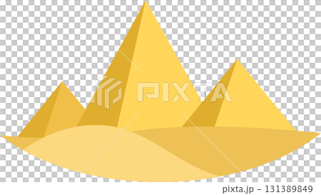 Golden pyramids rise from sandy dunes under a clear sky, ancient wonders of the desert landscape. Golden pyramids rise from sandy dunes under a clear sky, ancient wonders of the desert landscape. 131389849