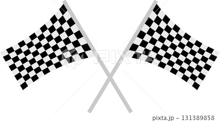 Black and white checkered flags are crossed, symbolizing the end of a race, competition, or event. Black and white checkered flags are crossed, symbolizing the end of a race, competition, or event. 131389858